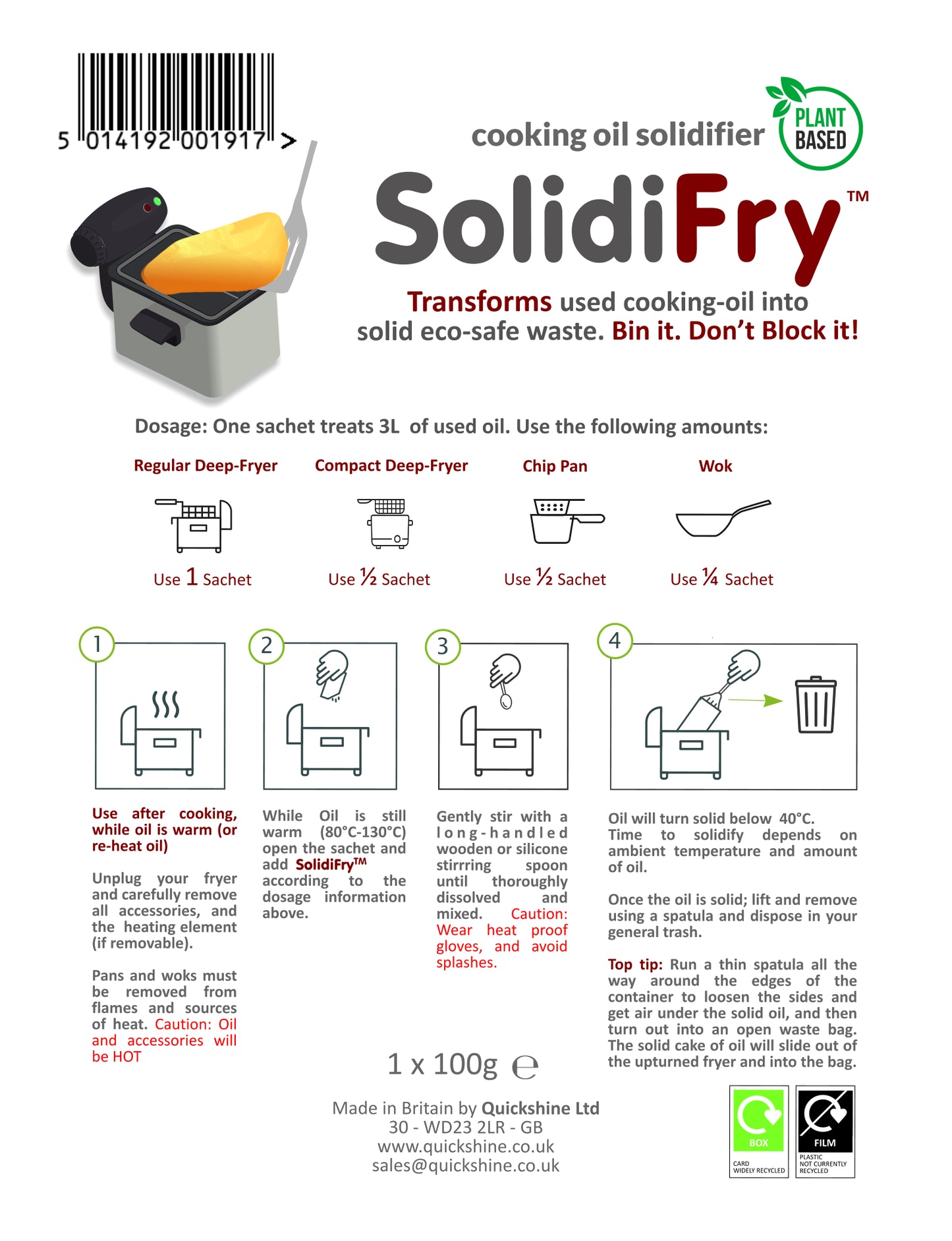 SolidiFry - Waste Cooking Oil Solidifier powder